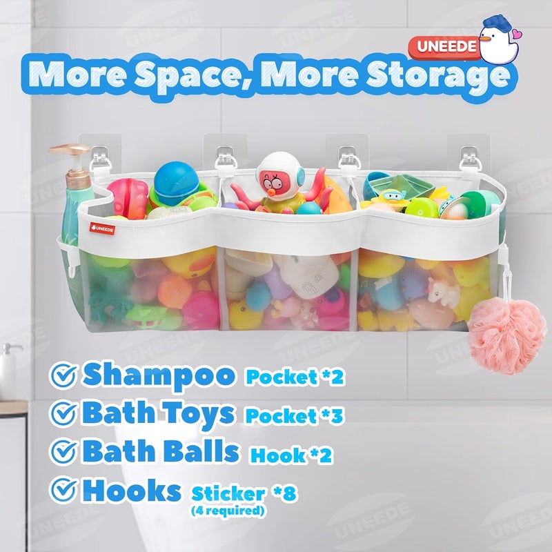 UNEEDE 4.95 Gallons 3 Compartment Horizontal Bath Toy Storage,Bathtub Toy Storage Organizer,Bath Toy Holder For Bathtub,Baby Bath Toy Organizer For Tub,Mesh Shower Caddy(Gray) - Image 3